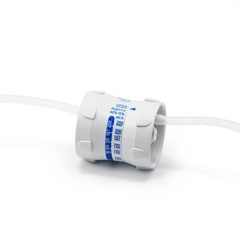 Deflussore  monouso sterile latex/dehp free 2 vie con regolatore di flusso