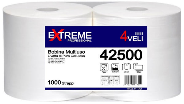 Bobina Carta Industriale Alimentare – 2,50 Kg – 1000 strappi 4 veli