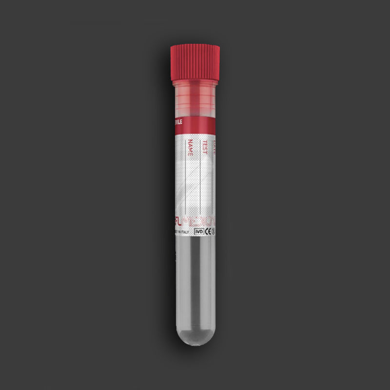 PROVETTA STERILE CILINDRICA 10 ml IN POLIPROPILENE CON TAPPO ROSSO + ETICHETTA